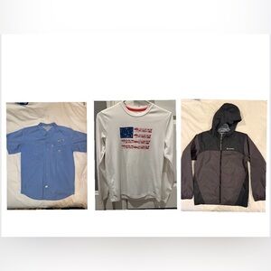Columbia fishing shirt, lightweight rain jacket. Free dri fit long sleeve. YL